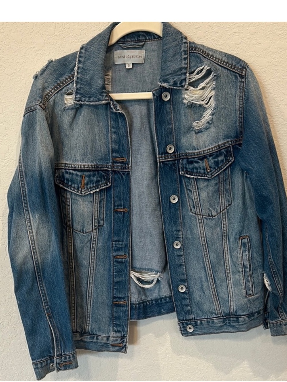 Band of Gypsies Blue Distressed Denim Jacket